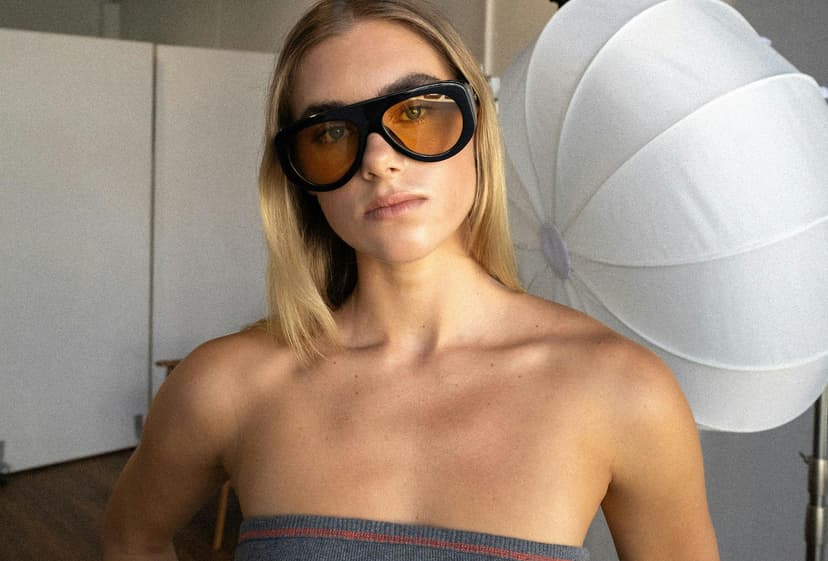 model wears Bottega Veneta Aviators