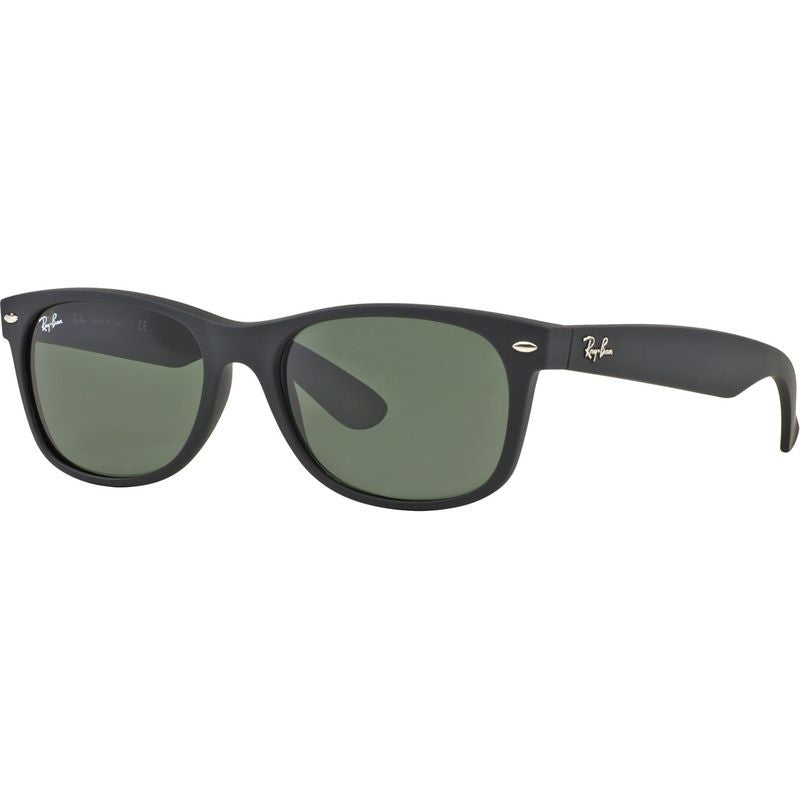 New Wayfarer Classic RB2132, Black Rubber/Green Glass Lenses 58 Eye Size