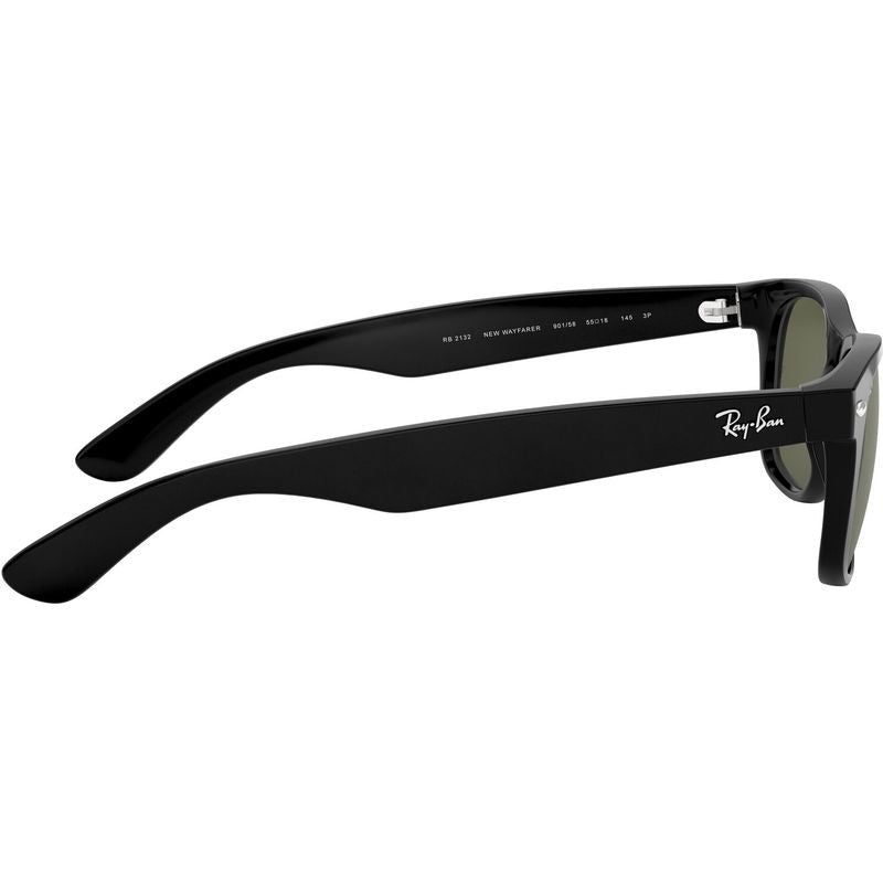 New Wayfarer Classic RB2132, Black/Green Polarised Glass Lenses 55 Eye Size