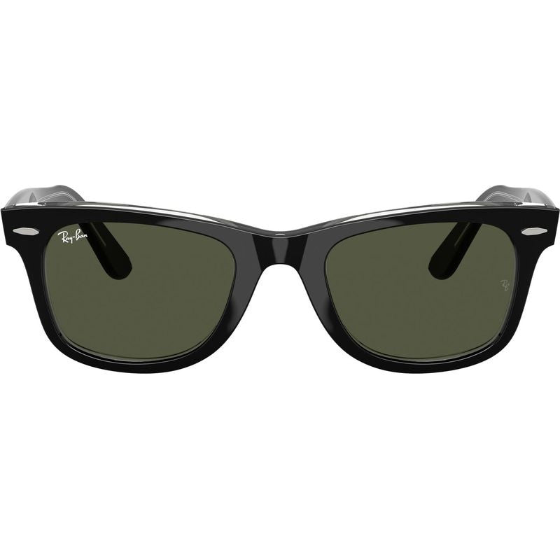 Original Wayfarer RB2140, Black on Transparent/Green Glass Lenses 50 Eye Size
