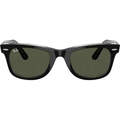 Original Wayfarer RB2140, Black on Transparent/Green Glass Lenses 50 Eye Size