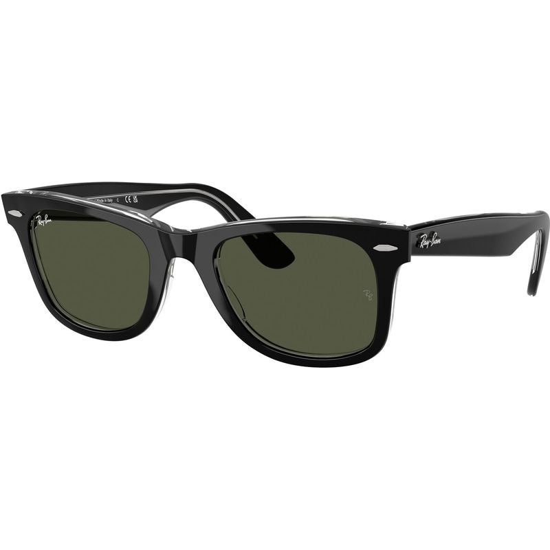 Original Wayfarer RB2140, Black on Transparent/Green Glass Lenses 50 Eye Size