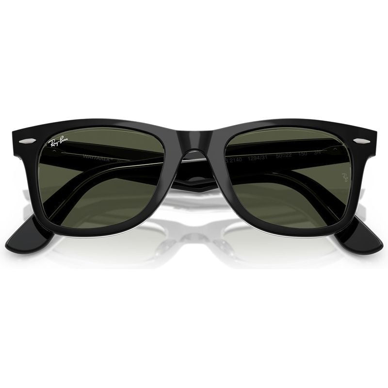 Original Wayfarer RB2140, Black on Transparent/Green Glass Lenses 50 Eye Size