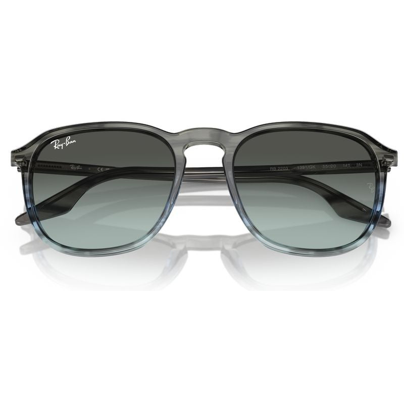 RB2203, Striped Grey and Blue/Blue Vintage Glass Lenses 55 Eye Size