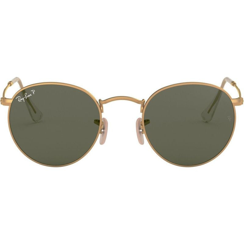Round Metal RB3447, Matte Gold/Green Polarised Glass Lenses 50 Eye Size