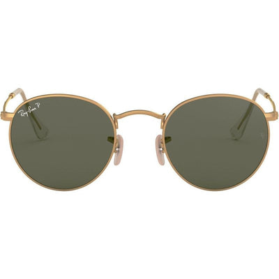 Round Metal RB3447, Matte Gold/Green Polarised Glass Lenses 50 Eye Size