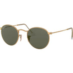 Round Metal RB3447, Matte Gold/Green Polarised Glass Lenses 50 Eye Size