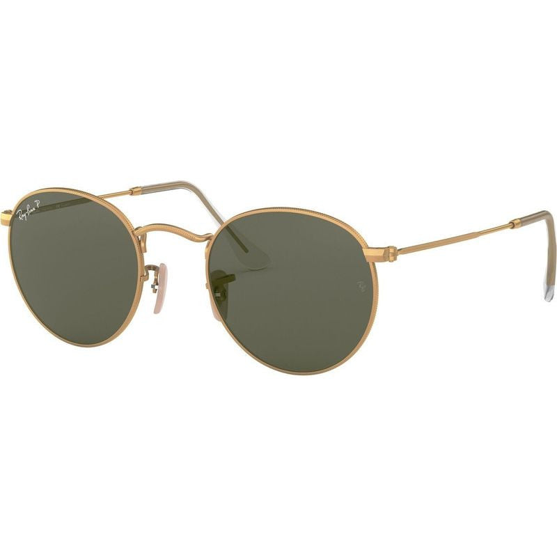 Round Metal RB3447, Matte Gold/Green Polarised Glass Lenses 50 Eye Size