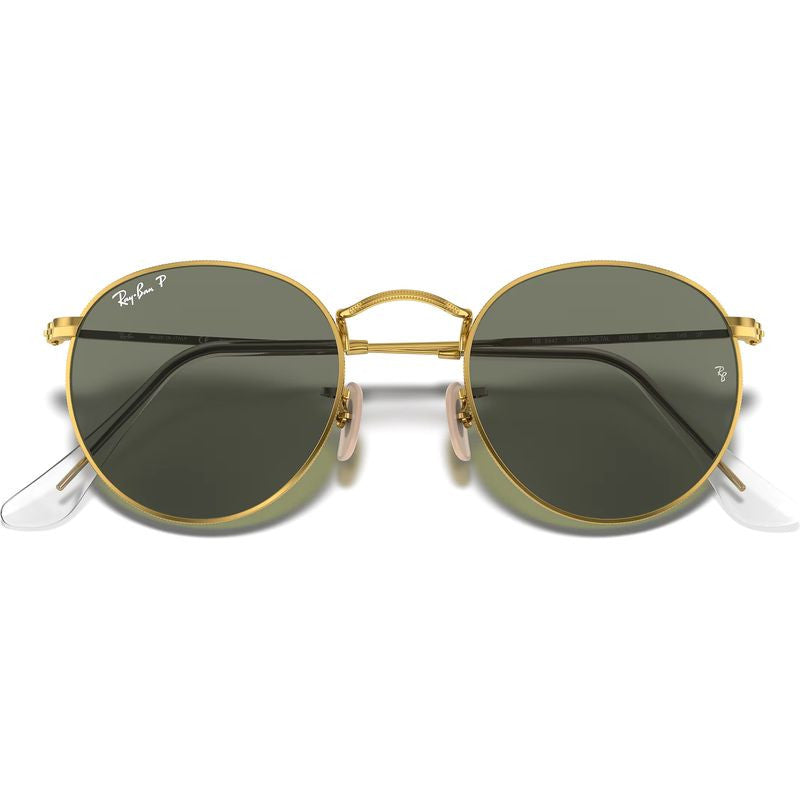 Round Metal RB3447, Gold/Green Polarised Glass Lenses 50 Eye Size