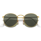 Round Metal RB3447, Gold/Green Polarised Glass Lenses 50 Eye Size