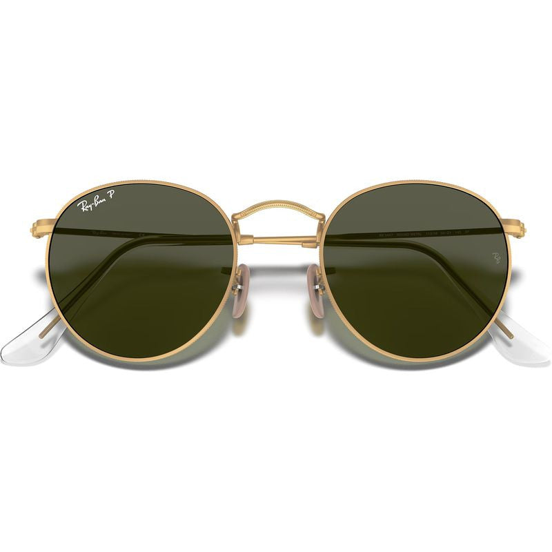 Round Metal RB3447, Matte Gold/Green Polarised Glass Lenses 50 Eye Size