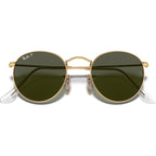 Round Metal RB3447, Matte Gold/Green Polarised Glass Lenses 50 Eye Size