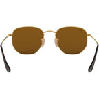 Hexagonal Flat RB3548N, Gold/Brown Polarised Glass Lenses 54 Eye Size