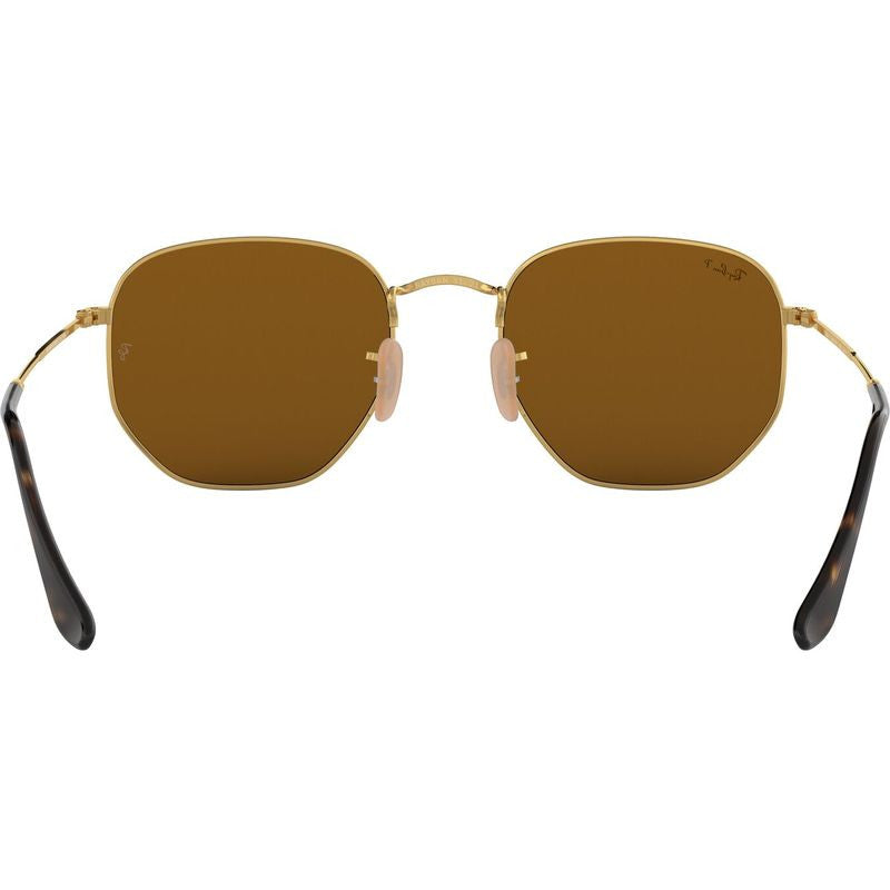 Hexagonal Flat RB3548N, Gold/Brown Polarised Glass Lenses 54 Eye Size