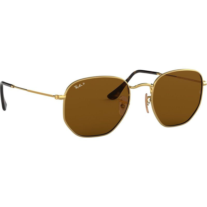 Hexagonal Flat RB3548N, Gold/Brown Polarised Glass Lenses 54 Eye Size