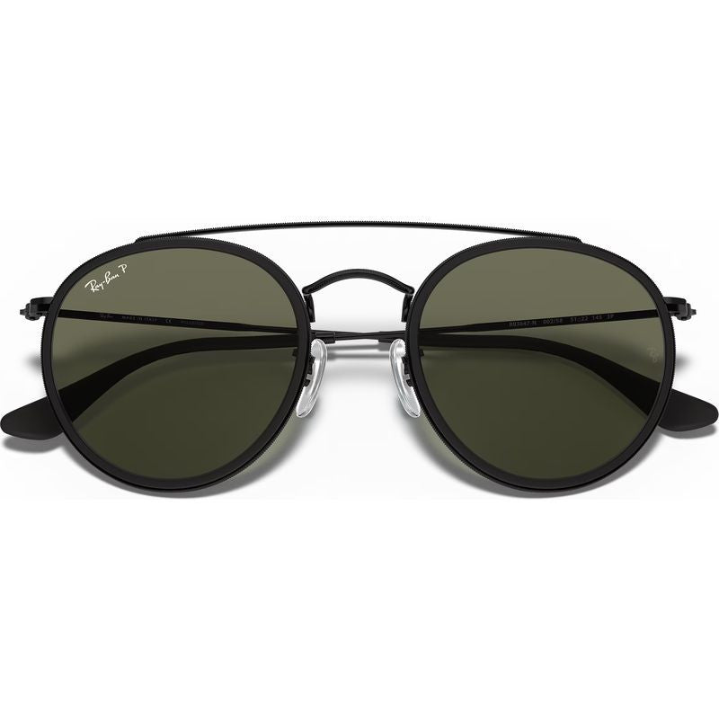 Round Double Bridge RB3647N, Black/Green Polarised Glass Lenses