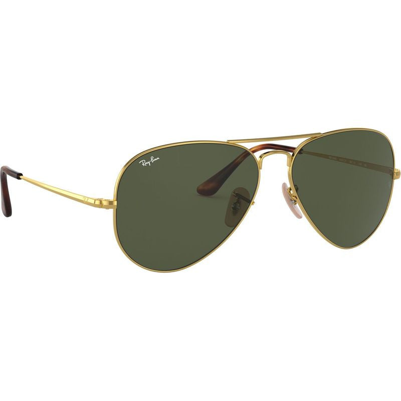 Aviator Metal II RB3689, Gold/Green Glass Lenses 58 Eye Size