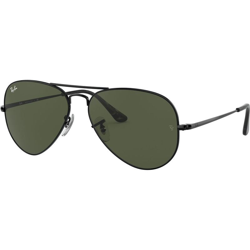 Aviator Metal II RB3689, Black/Green Glass Lenses 58 Eye Size