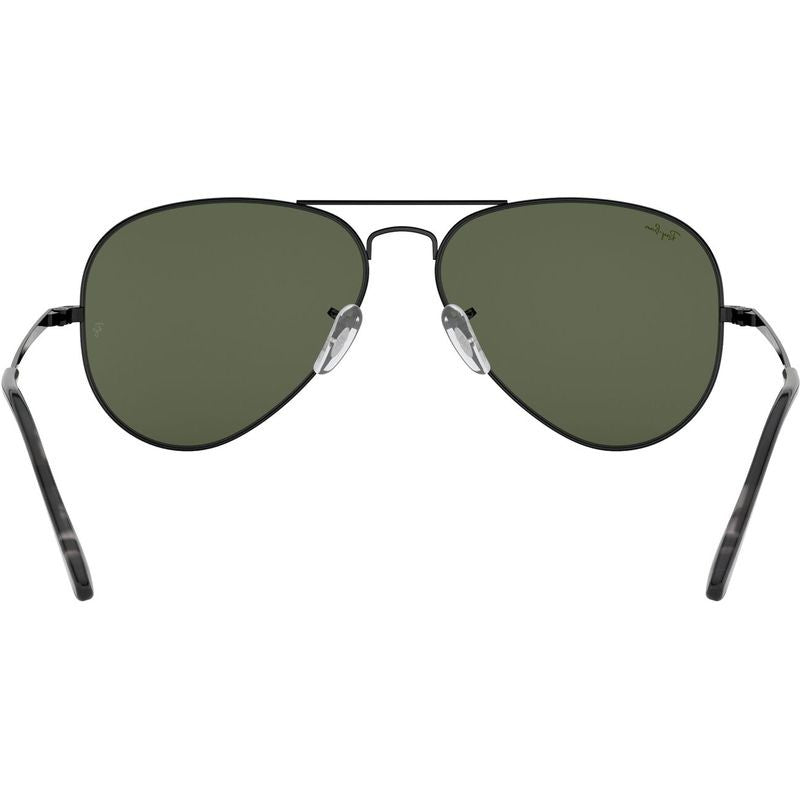 Aviator Metal II RB3689, Black/Green Glass Lenses 58 Eye Size