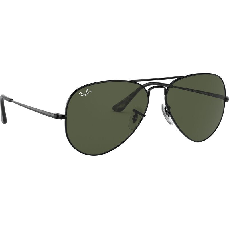 Aviator Metal II RB3689, Black/Green Glass Lenses 58 Eye Size