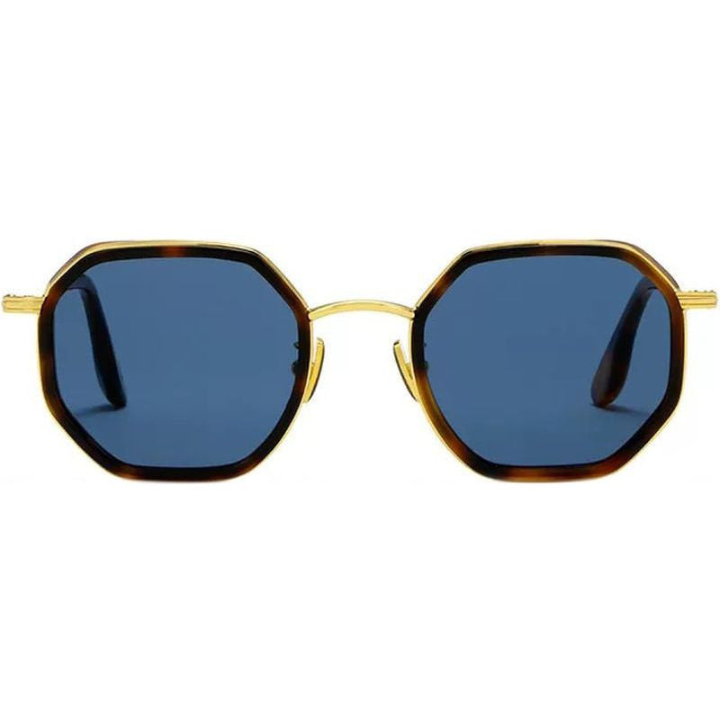 Zanzibar Metal Explorer, Gold and Spotted Havana/Blue Glass Lenses