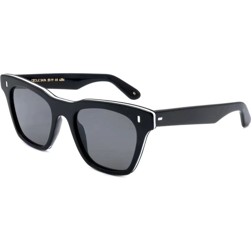 Cecile Skin, Black and White Leather/Grey Glass Lenses