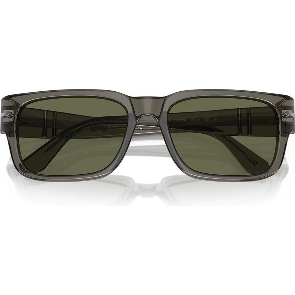 PO3315S, Transparent Taupe Grey/Green Polarised Glass Lenses 55 Eye Size