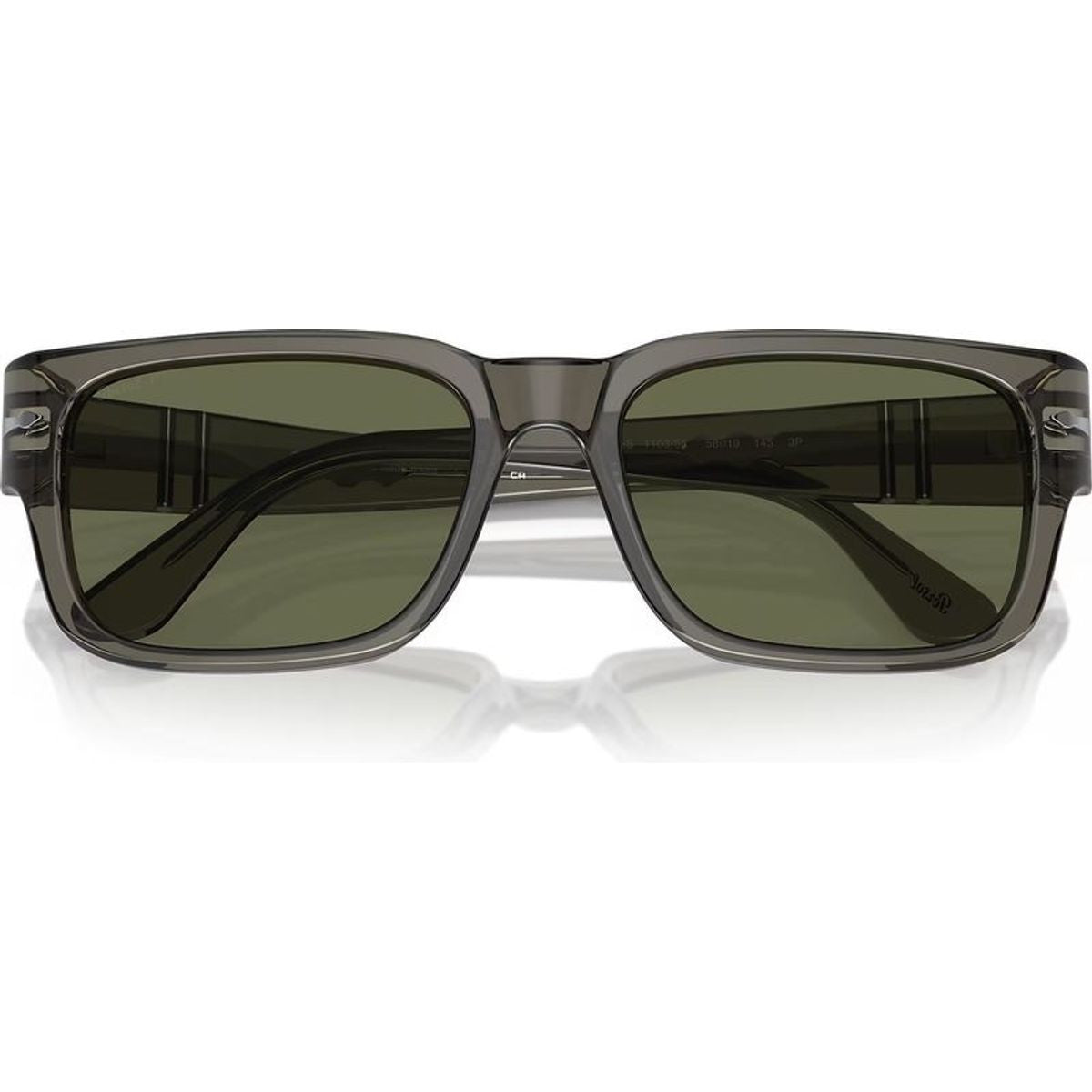 PO3315S, Transparent Taupe Grey/Green Polarised Glass Lenses 55 Eye Size