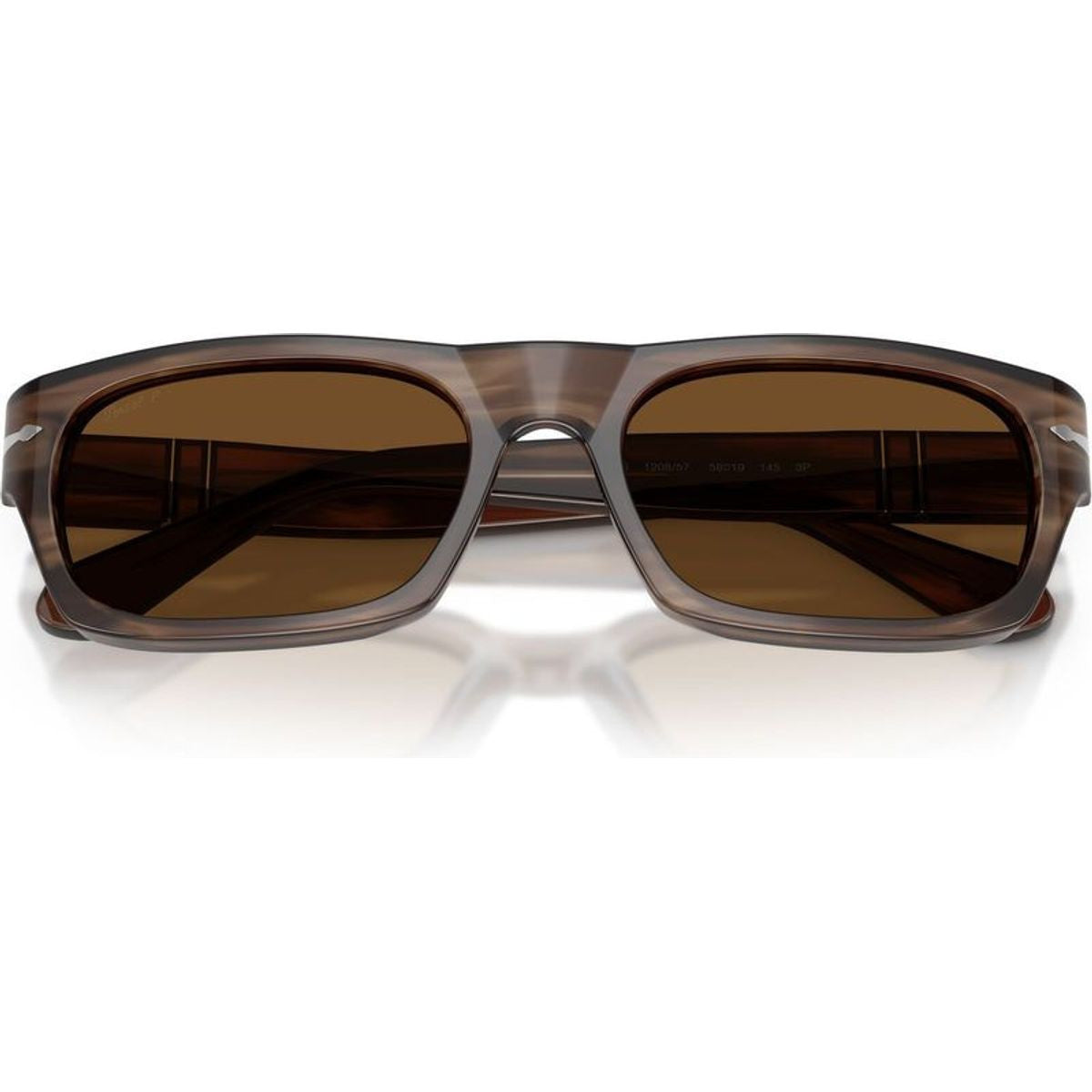 PO3398S, Striped Brown/Brown Polarised Glass Lenses 55 Eye Size