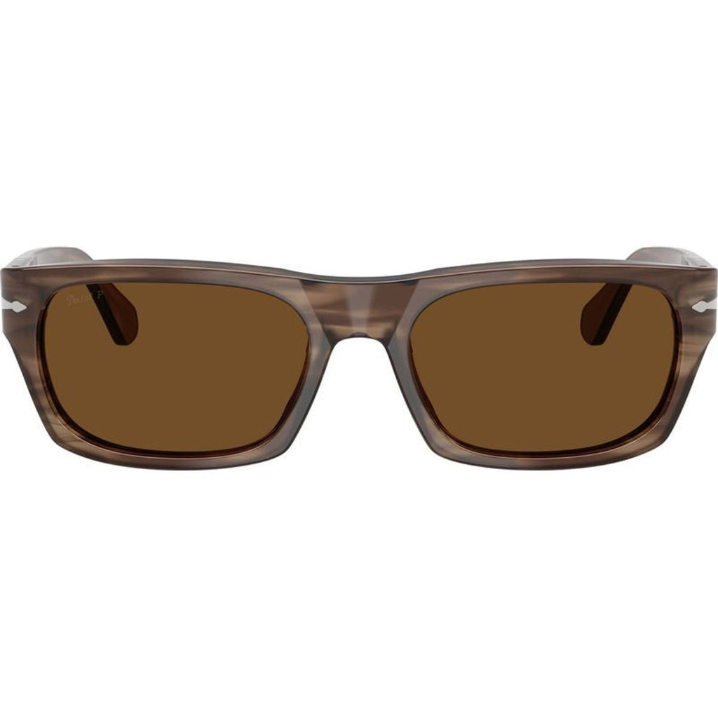 PO3398S, Striped Brown/Brown Polarised Glass Lenses 55 Eye Size