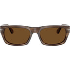 PO3398S, Striped Brown/Brown Polarised Glass Lenses 55 Eye Size