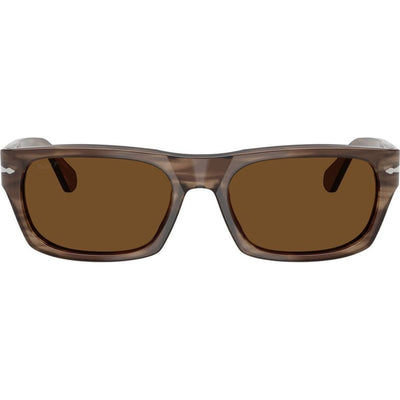 PO3398S, Striped Brown/Brown Polarised Glass Lenses 55 Eye Size