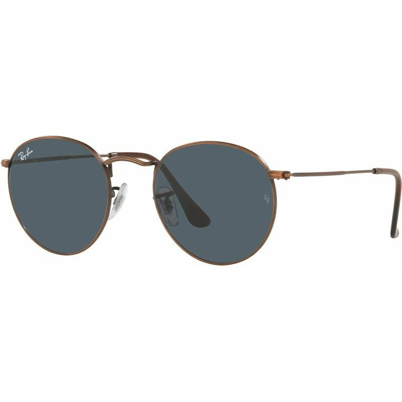 Round Metal RB3447, Antique Copper/Blue Glass Lenses 50 Eye Size
