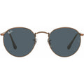 Round Metal RB3447, Antique Copper/Blue Glass Lenses 50 Eye Size