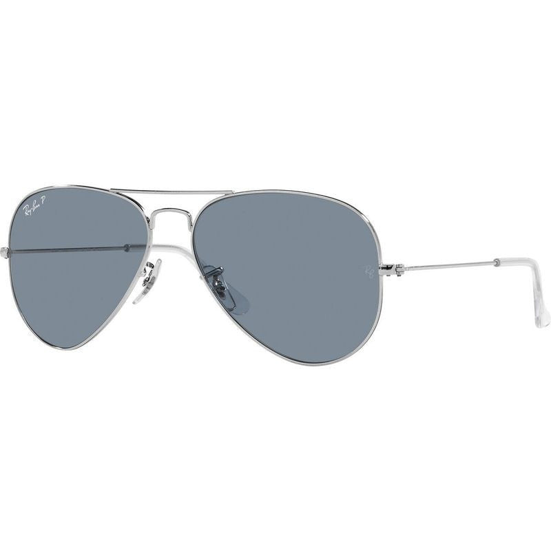 Aviator Classic RB3025, Silver/Blue Glass Polarised Lenses 58 Eye Size