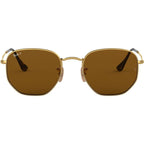 Hexagonal Flat RB3548N, Gold/Brown Polarised Glass Lenses 54 Eye Size
