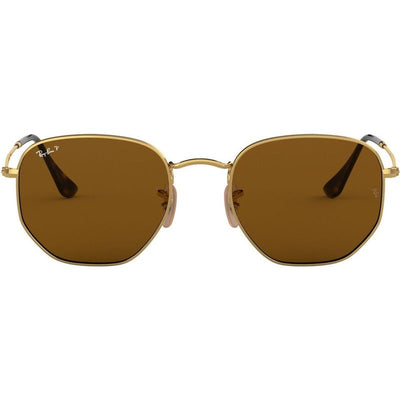 Hexagonal Flat RB3548N, Gold/Brown Polarised Glass Lenses 54 Eye Size