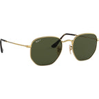 Hexagonal Flat RB3548N, Gold/Green Polarised Glass Lenses 51 Eye Size