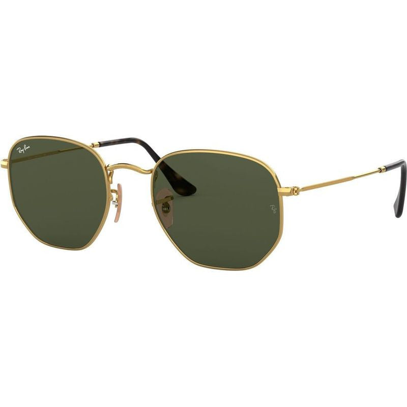 Hexagonal Flat RB3548N, Gold/Green Glass Lenses 51 Eye Size
