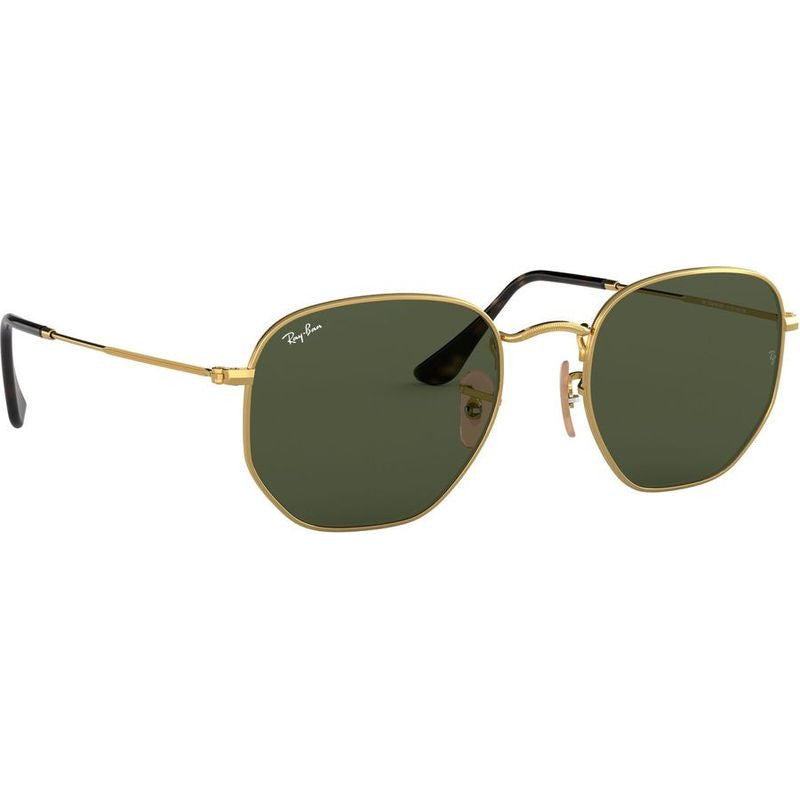 Hexagonal Flat RB3548N, Gold/Green Glass Lenses 54 Eye Size