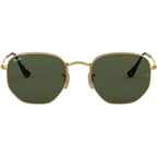 Hexagonal Flat RB3548N, Gold/Green Glass Lenses 51 Eye Size