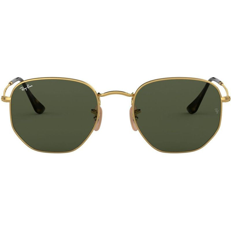 Hexagonal Flat RB3548N, Gold/Green Glass Lenses 54 Eye Size