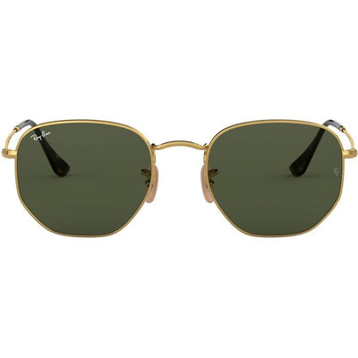 Hexagonal Flat RB3548N, Gold/Green Glass Lenses 54 Eye Size