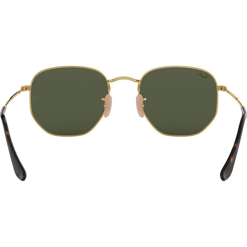 Hexagonal Flat RB3548N, Gold/Green Glass Lenses 54 Eye Size