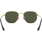 Hexagonal Flat RB3548N, Gold/Green Glass Lenses 54 Eye Size