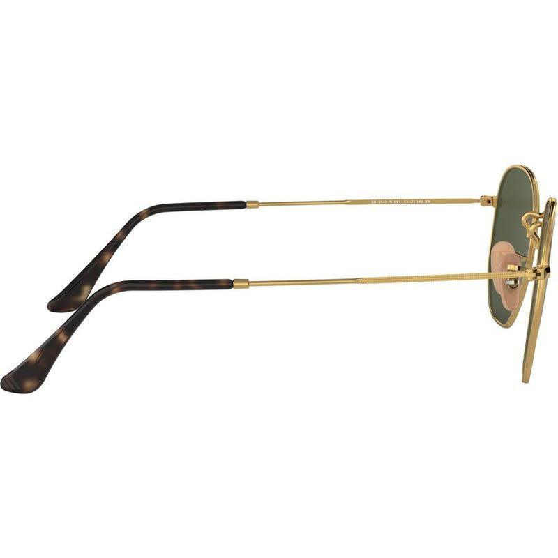 Hexagonal Flat RB3548N, Gold/Green Glass Lenses 51 Eye Size