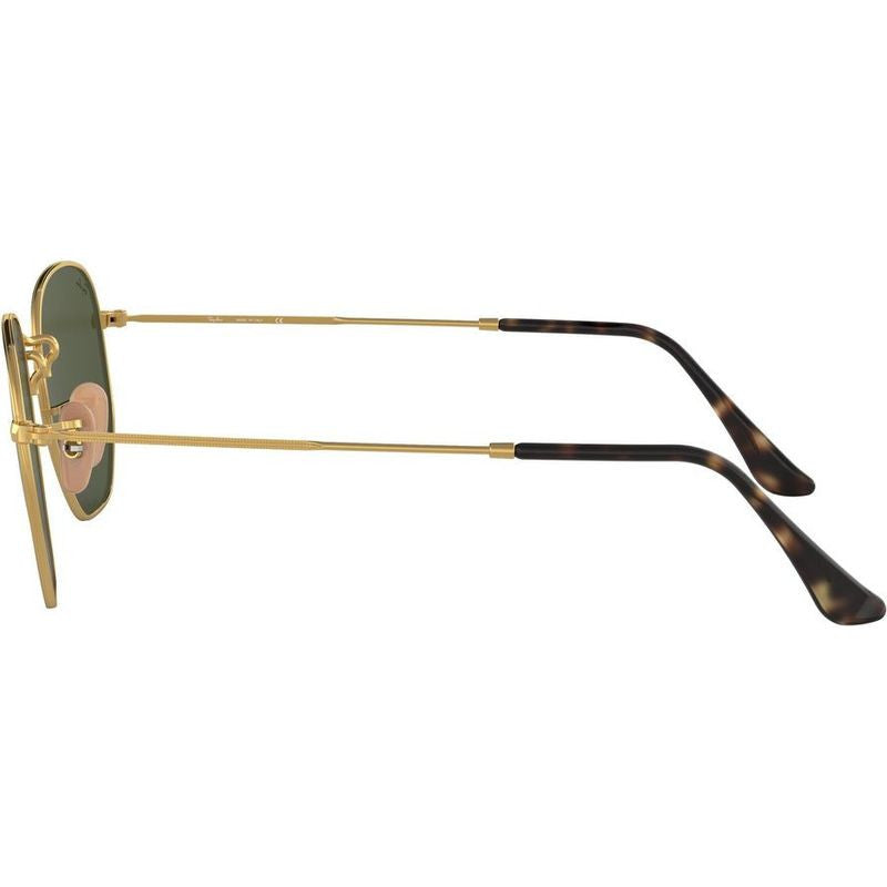 Hexagonal Flat RB3548N, Gold/Green Glass Lenses 51 Eye Size
