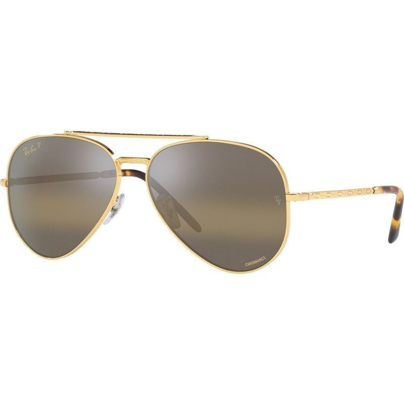 New Aviator RB3625, Legend Gold/Brown Silver Mirror Polarised Glass Lenses 58 Eye Size