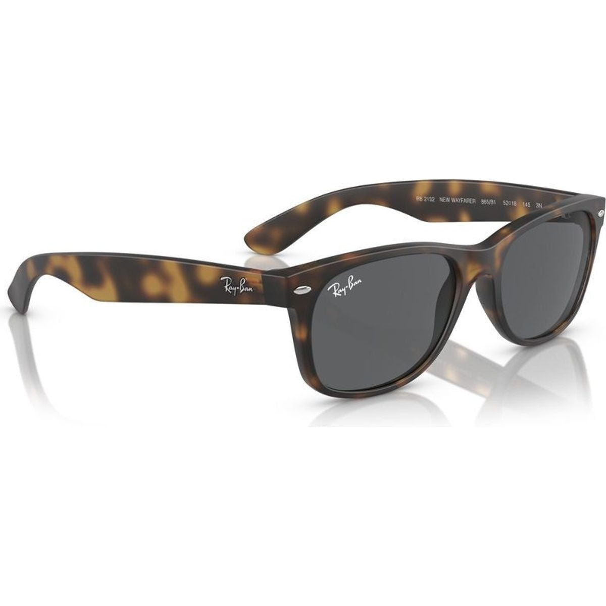 New Wayfarer Classic RB2132, Rubber Havana/Dark Grey Glass Lenses 52 Eye Size