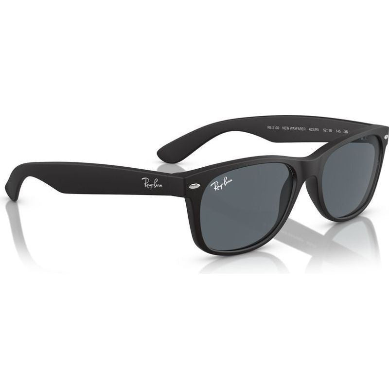 New Wayfarer Classic RB2132, Black Rubber/Blue Glass Lenses 58 Eye Size